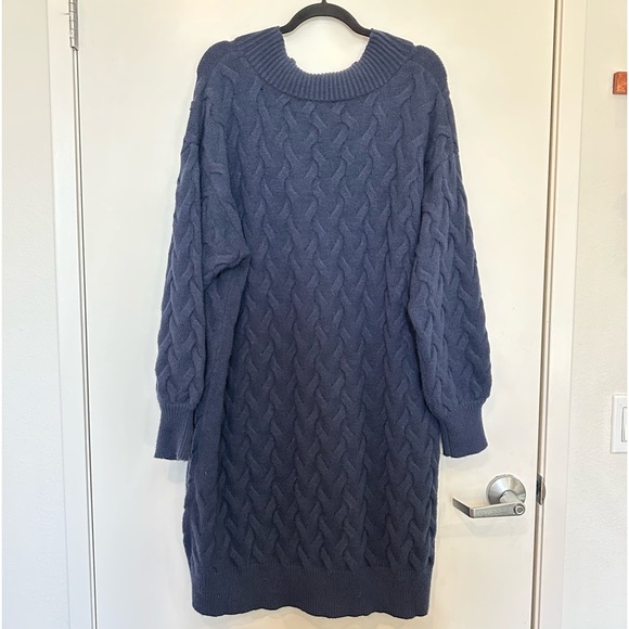 Eloquii Cardigan Sweater Dress Size 18 20 Novelty Stitch Deep Blue Stretch Knit - Picture 5 of 11
